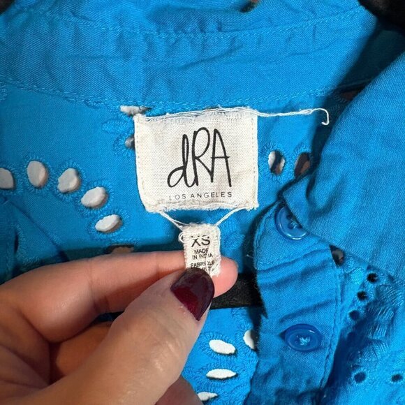 Anthropologie dRA bright blue eyelet embroidered long button down dress - Picture 3 of 5